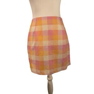 Charlie Holiday Andrea Pastel Pink White Check Plaid Linen Mini Skirt 4 New